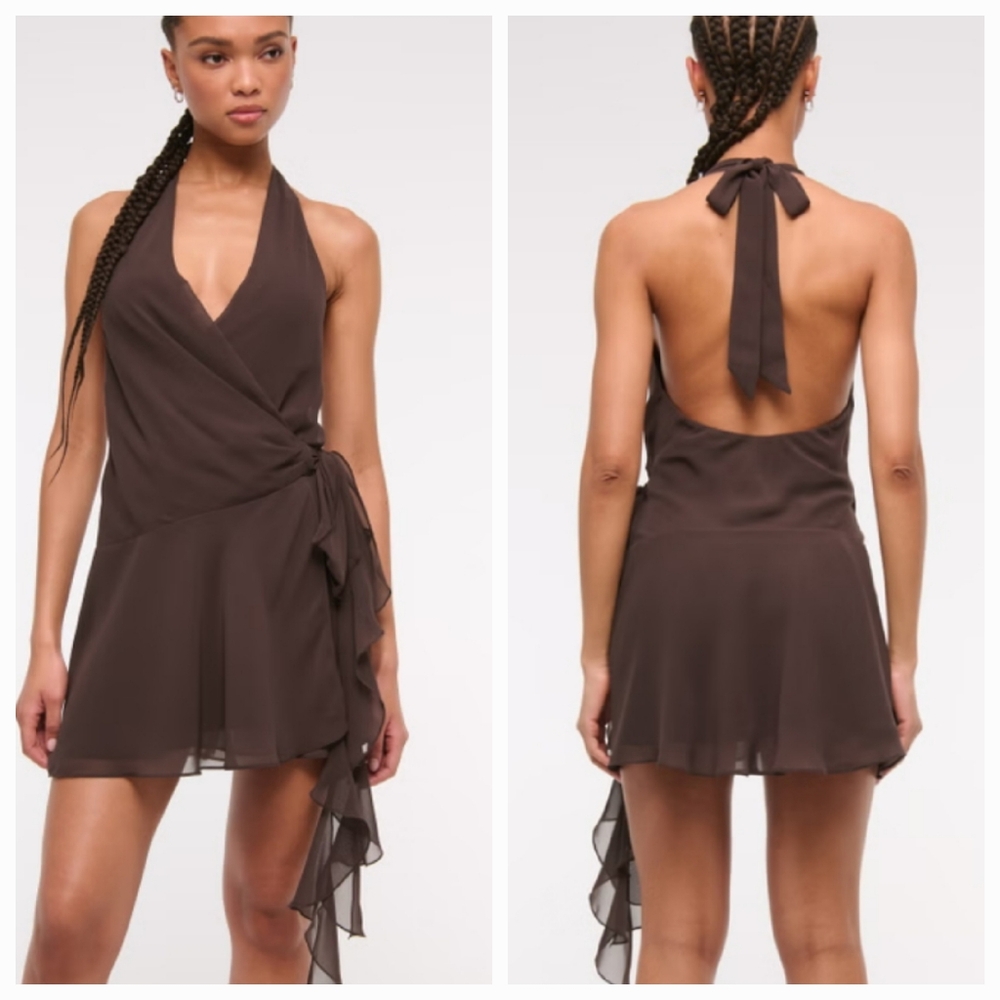 Abercrombie & Fitch Chocolate Halter Wrap Mini Dress